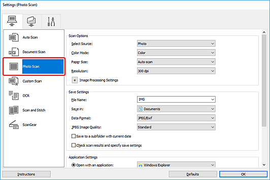 figure: Settings dialog box